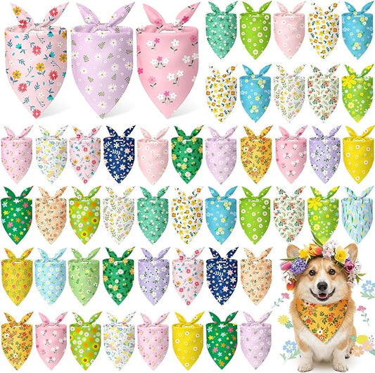 Abbylike 50 Pieces Spring Dog Bandanas Bulk Flower Daisy Sunflower Dog Bandanas for Pets Triangle Kerchief Scarf Bibs for Spring Pets Dogs Party Costume Accessories, 25 Styles (19.7 x 13.8 x 13.8)
