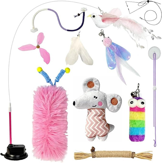7-in-1 Kitten Toys for Indoor Cats with Washable Adhesive Suction Cup, Hanging Interactive Cat Toys, Silvervine Stick and Sisal Chew Rope Catnip Teething Toy for Bored Kitten (Pink)