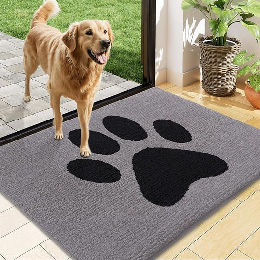 Buganda Dog Door Mat for Muddy Paws, Absorbent Dirt Trapper Non Slip Indoor Doormats, Washable Low-Profile Mat for Mud Dogs, Entryway Carpet for Inside Floor (48x30 Inches, Grey)