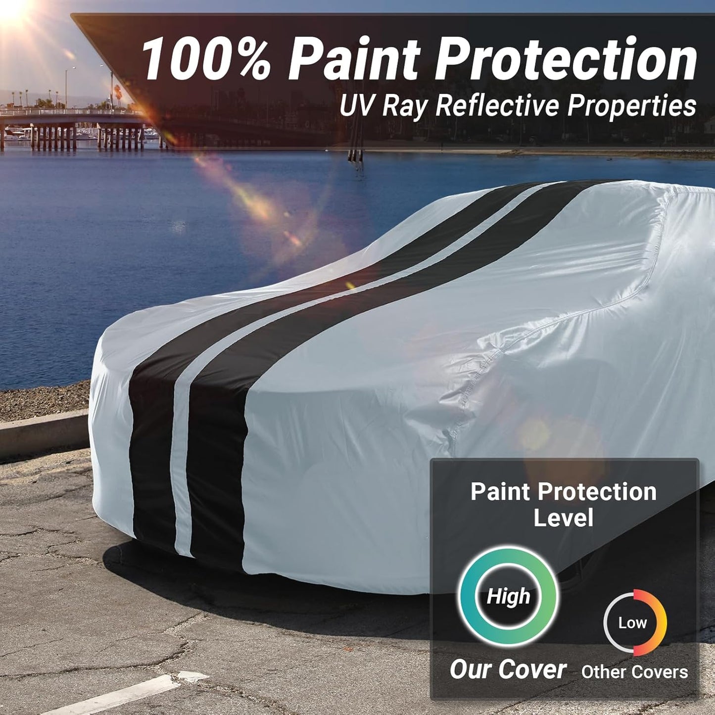 iCarCover Custom Car Cover for Pontiac Sedan Delivery (1949-1958) Waterproof All-Weather Rain Snow UV Sun Protector Full Exterior Indoor Outdoor Car Cover (Stripe - Gray/Black)