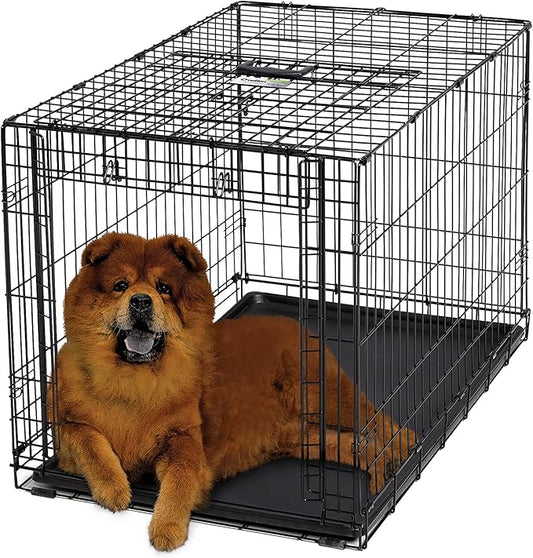 MidWest Homes for Pets Intermediate Ovation Single Door Folding Dog Crate, 36-Inches, Space-Saving Patented Up & Away Door, Leak-Proof Pan, Divider Panel, Black