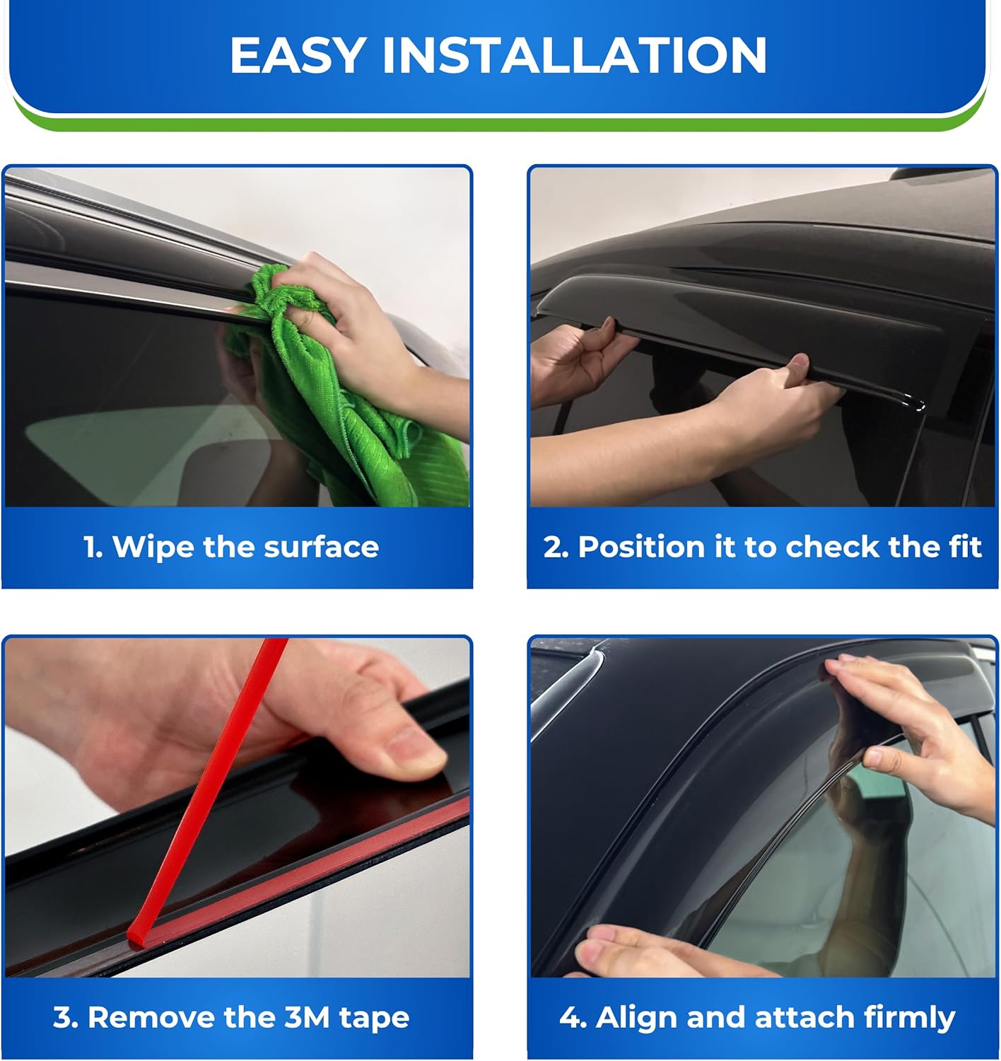 KPY Window Visor Compatible with Kia Soul 2009-2013, 4PC Rain Guard Side Window Vent Deflectors Tape-On Mugen Style, 2009 2010 2011 2012 2013