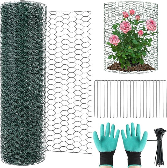 CIEOVO 32.8ft × 15.74 inches Wire Plant Protector from Animals, Metal Mesh Plant Cage Covers Rustproof Wire Plant Cages 30 U-Stakes 100 Ties for Plants Keeping Bunnies Chicken Birds Chicken Duck Out
