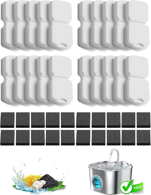 Cat Water Fountain Filter Replacement: 20Packs Pet Fountain Filter & Sponges for S15/S15-Pro/S15-Plus/S15-L, 10 Months Set of Filters for Hooise Cat/Dog Water Dispenser