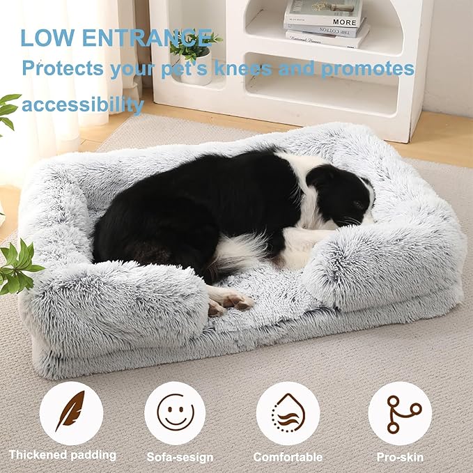Dog Beds Large Sized dog Orthopedic, Sofa Dog Bed with Waterproof Lining and Nonskid Bottom, Rectangle Washable Dog Bed for Medium Small Dogs and Cats Comfortable ( Color : Khaki , Size : 51 x 35" )