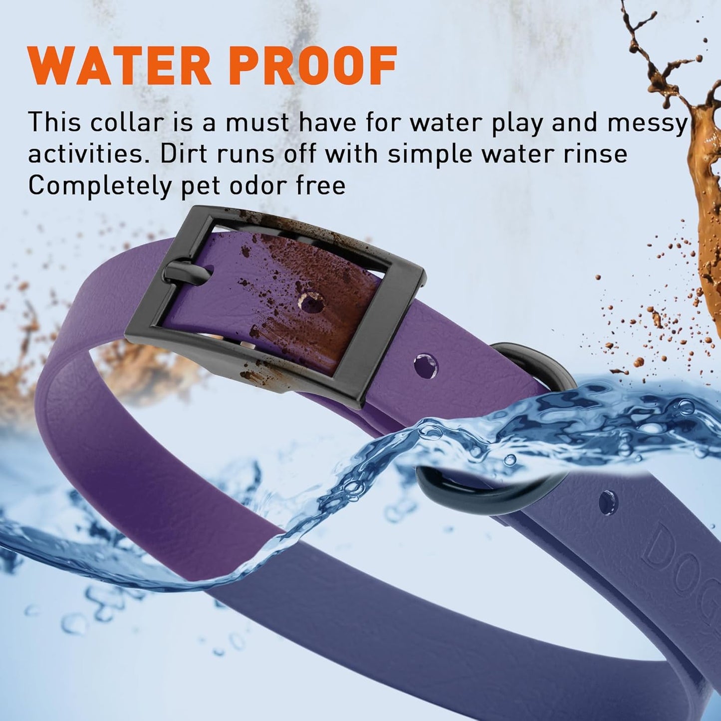 Dogline Biothane Waterproof Dog Collar Strong Coated Nylon Webbing with Black Hardware Odor- Proof for Easy Care Easy to Clean High Performance Fits Small Medium or Large Dogs, Violet Purple