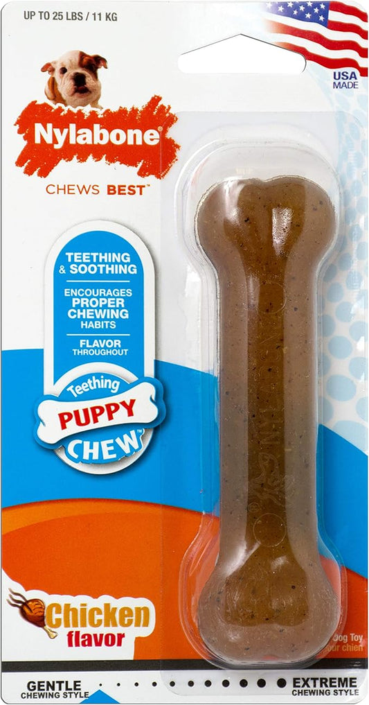 Nylabone Puppy Chew Teething Bone, Soothing Chew Toys for Teething Puppies, Puppy Enrichment, Chicken Flavor, Small Dogs - Up to 25 Ibs., 1 Count