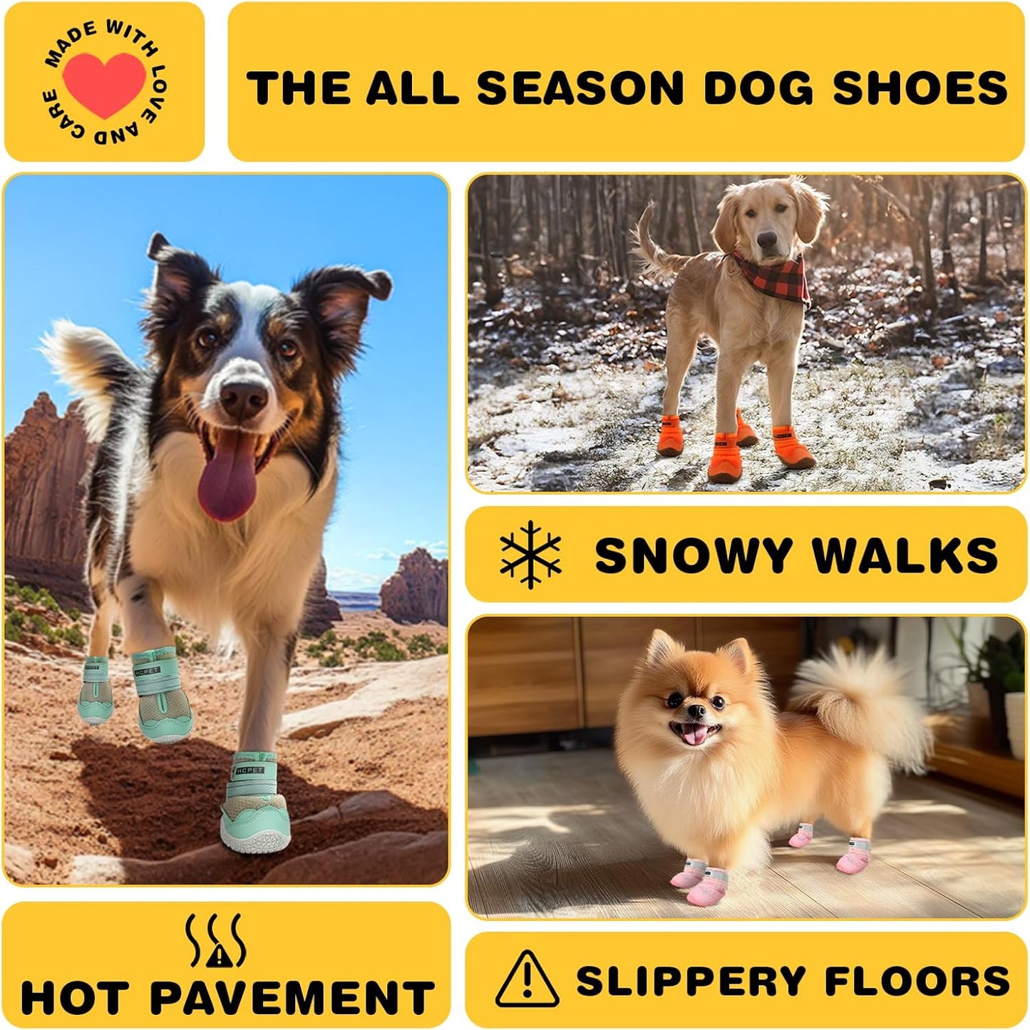 Hcpet Dog Shoes for Large Dogs, Waterproof Dog Booties for Small Medium Dogs, Anti-Slip Dog Boots & Paw Protectors for Hot Pavement Winter Snow Hiking with Reflective Straps Khaki Size 2