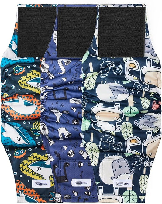 Washable Male Dog Diapers Reusable, Premium Dog Belly Bands for Male Dogs Medium, Pack of 3, High Absorbing Male Dog Pee Wraps for Doggie in Incontinence or Excitable Urination and Training(M)