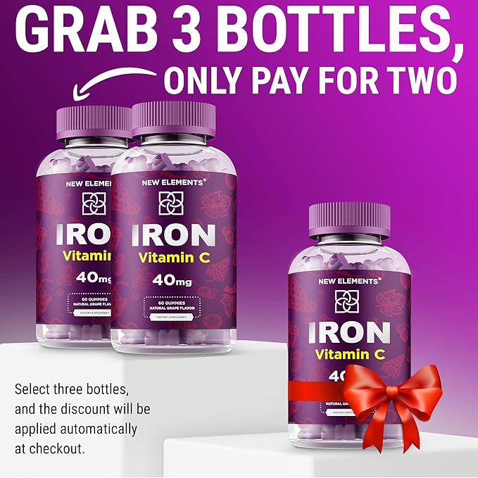 Iron Gummies 40mg with Vitamin C 100mg – Best Iron Supplement for Women, Men & Adults – Free Blood Builder for Anemia – Immune Support & Energy Booster | Fruit Pectin | Vegan | Non-GMO