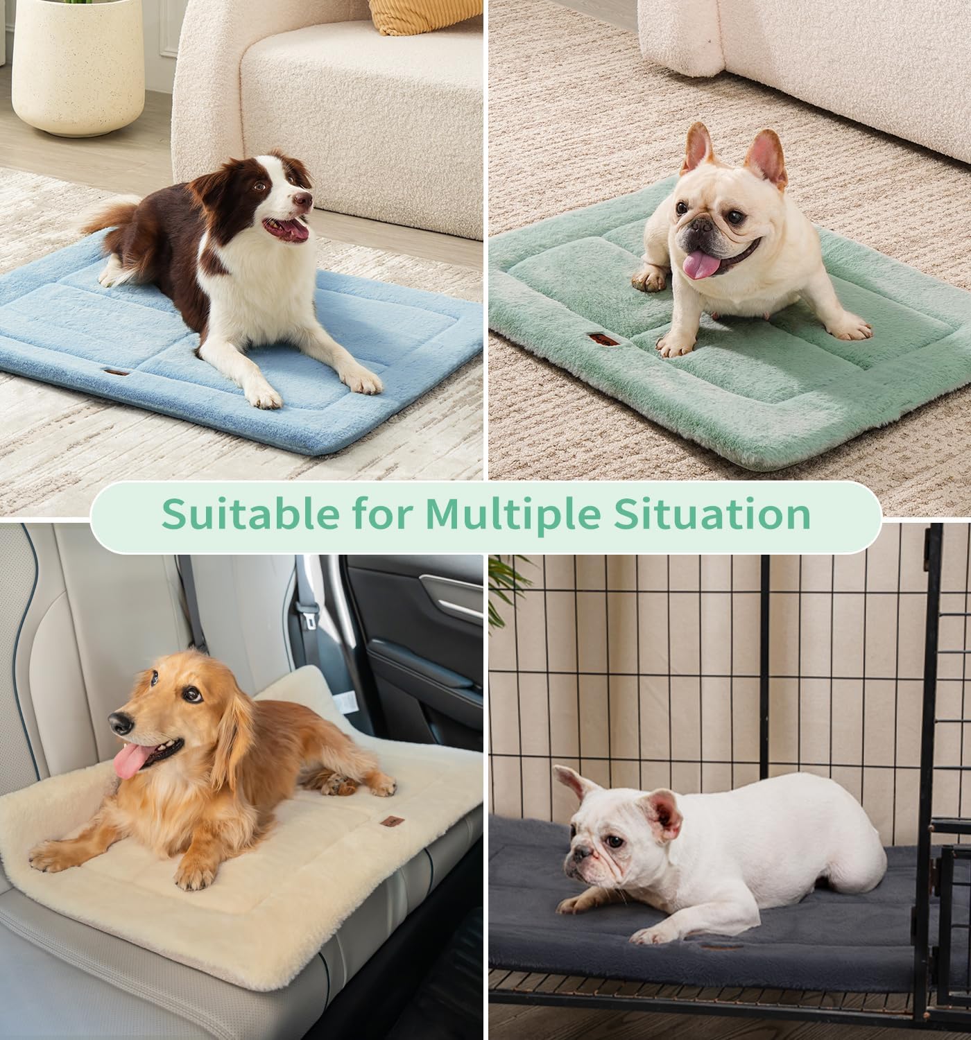 Made4Pets Dog Crate Pad Bed for Small Dogs, Washable & Reversible, Anti-Slip Kennel Mat for Cozy Sleeping, Soft Fluffy Dog Bed for Indoor & Outdoor Use, 24"x18", Green