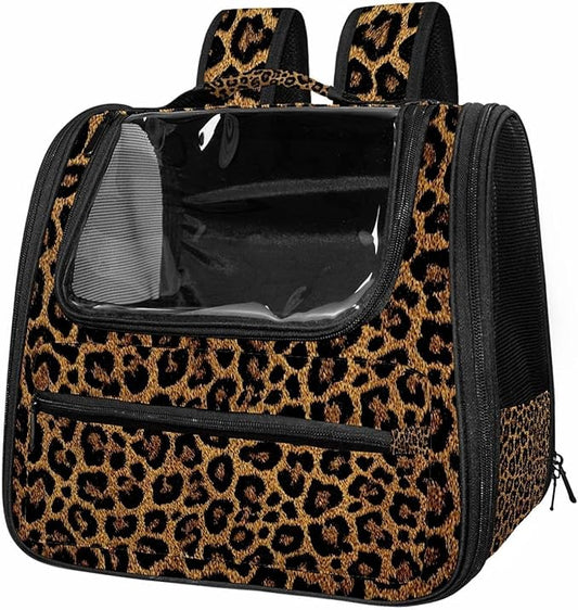 Classic Leopard Print Pet Cat Backpack Carrier for Kitty Small Dog, Ventilated Pet Carrier Bag for Car, Walking, Hiking, Outdoors