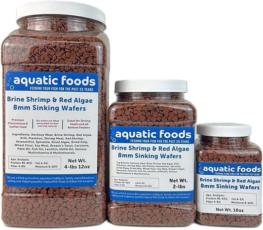 Aquatic Foods Inc. 8mm - 1/3" Brine Shrimp & Red Algae Color Enhancing Sinking Wafers for Shrimp, Snails, Crabs, Plecos, Catfish. Bottom and All Tropical Fish...WL 2-lbs Med Jar