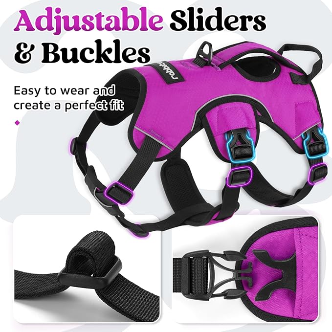 rabbitgoo Escape Proof Dog Harness, Soft Padded Full Body Pet Harness, Reflective Adjustable No Pull Vest with Lift Handle and Lesh Clip for Large Dogs Walking Hiking Training, L, Purple