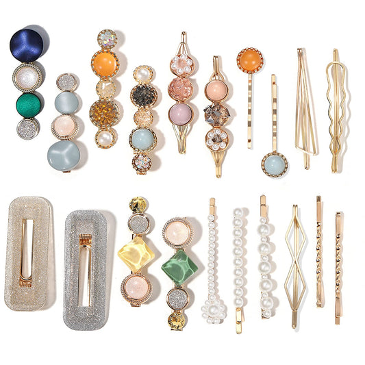 Mehayi 20 Pcs Macaron Pearls And Acrylic Resin Hair Clips, Handmade Cute Hair Barrettes Bobby Pins, Glitter Crystal Geometric Ha