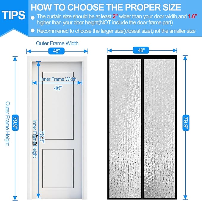 RELIANCER Magnetic Thermal Insulated Door Curtain,Waterproof EVA Door Cover,Fit Doors Size Up to 46"x78",Temperature Protection Insulated Doorway Curtain Partition,Patio Self-Closing Doors Net Screen