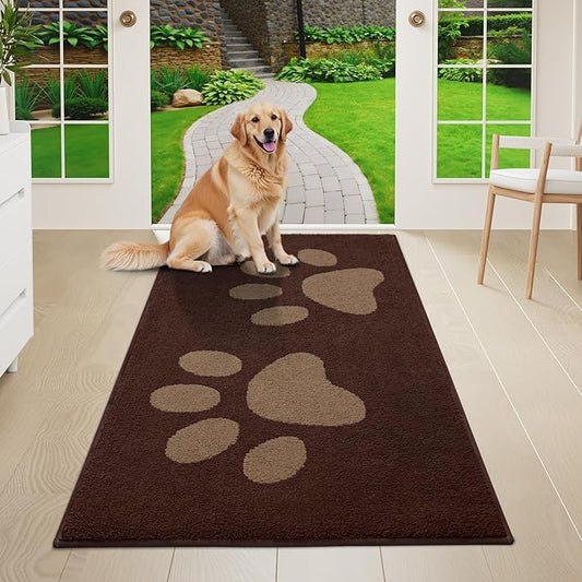 Buganda Dog Door Mat for Muddy Paws, Absorbent Dirt Trapper Washable Indoor Doormats, Non Slip Low-Profile Mud Mat for Dogs, Front Entrance Doormat for Inside Floor (47x24 Inches, Brown)