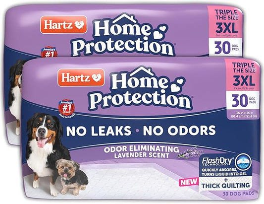 Hartz Home Protection Super Absorbent Odor Eliminating Lavender Scented No Leaks Dog Pads, 3XL 60 Count