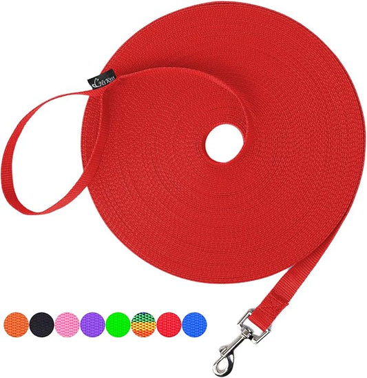 Hi Kiss Dog/Puppy Obedience Recall Training Agility Lead - 15ft 20ft 30ft 50ft 100ft Training Leash - Great for Training, Play, Camping, or Backyard (30 Feet, Red)