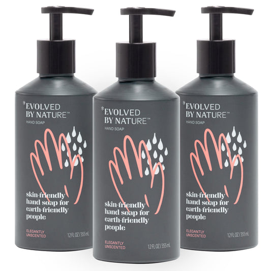 Evolved By Nature Liquid Hand Soap, 12 Oz (Charcoal, Pack Of 3), Unscented- Biodegradable Formula