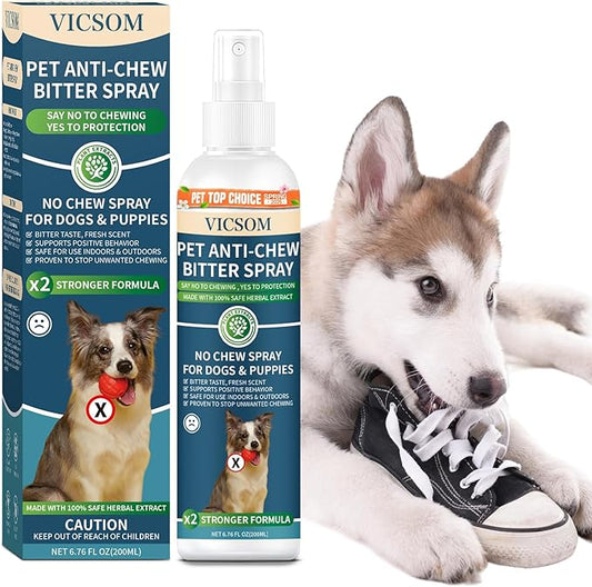 No Chew Spray For Dogs, Bitter Apple Spray For Dogs Stop Chewing Furniture, Shoes, Prevent Licking Bandages, No Alcohol & Trace, Safe Dog Training & Behavior Aids Spray, 6.76 FL Oz, Indoor & Outdoor