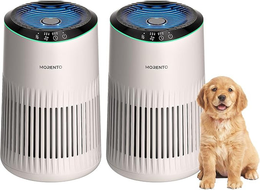 Air Purifiers for Bedroom Home for Smoke Pet Dander Odors, Air Purifier with Sleep Mode Small Air Purifier with Fragrance Sponge for Bedroom Office, Blue Ambient Light, 23dB Quiet, 2 Pack White