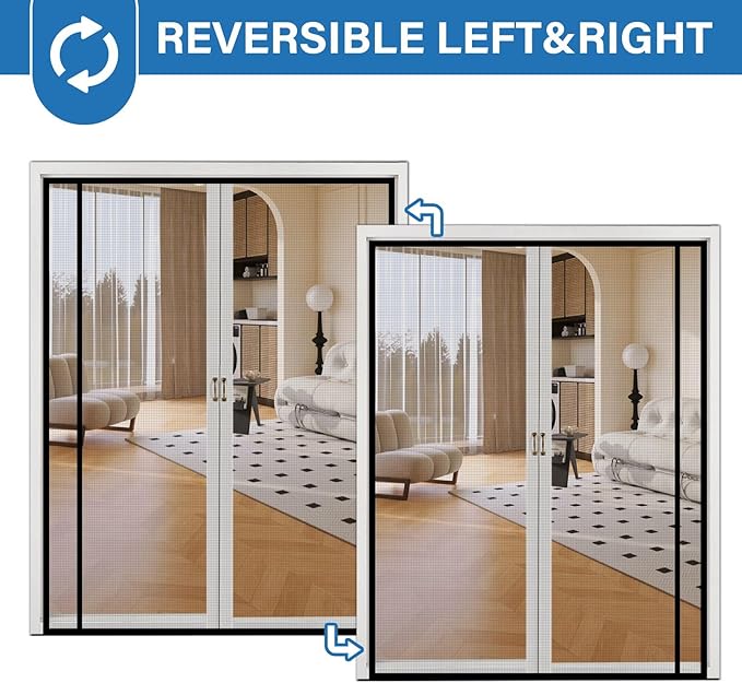 Magnetic Screen Door Left Right Side Opening Upgraded PET Mesh Greater Than Fiberglass and Polyester,Keep Bugs Out,Pet & Kid Friendly,Suitable for Sliding Doors,Patio French Doors-50" X 80"