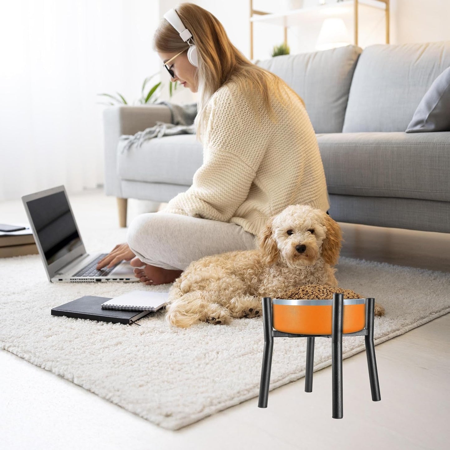 Lifted Dog Bowl Stand - Without Bowls, Single Raise Pet Food Table Adjustable Wide 7-11", Tall 10" - Bowl Stand Size Optional, Dog Bowl Holder Elevated for Small Medium Large Dog Breed