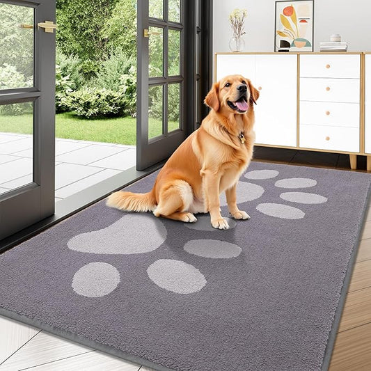 Buganda Dog Door Mat for Muddy Paws, Absorbent Dirt Trapper Washable Indoor Doormats, Non Slip Low-Profile Mud Mat for Dogs, Front Entrance Doormat for Inside Floor (47x32 Inches, Light Grey)