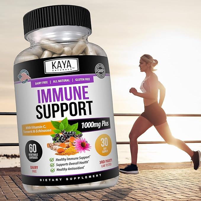 Kaya Naturals Elderberry Immune Support, Elderberry with Zinc and Vitamin C for Adults Vitamins, Probiotics & Turmeric 1000mg Immune System Booster Sambucus Capsules - 60 Count