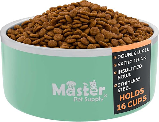Master Pet Supply Stainless Steel Dog Bowls - 128 oz, Heavy Duty - Pistachio, Double Wall Extra-Thick Insulated, Non-Slip Pet Water Bowl for Dogs, Cats & Pets, Anti Rust Metal, Dish Washer Safe