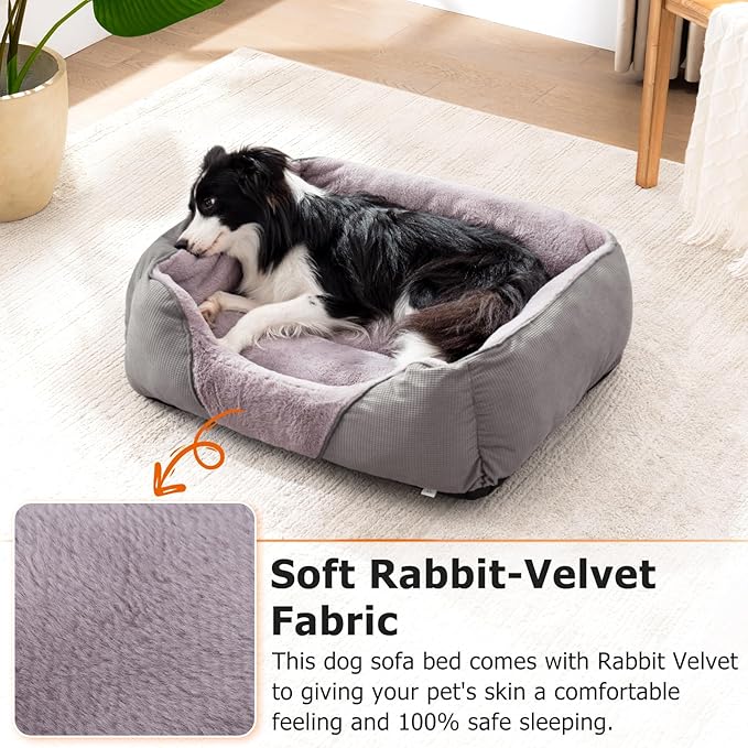 MIXJOY Calming Dog & Cat Beds - Soft Rectangle & Orthopedic Designs, Anti-Slip | Small / Medium Dogs & Indoor Cats (25x21in, Grey)
