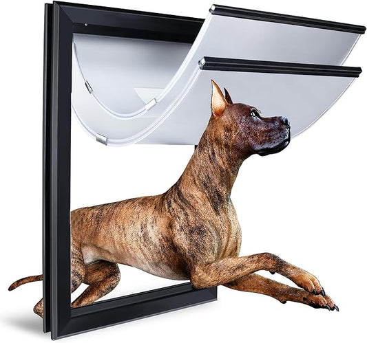 XL Dog Door for Exterior Doors, Heavy Duty Aluminum Doggy Door, Insulated Dual Flap for Extreme Weather, Lockable Doggie Door for Large & Extra Large Dogs up to 220 lbs