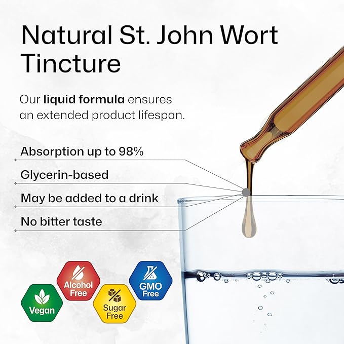 BIO KRAUTER St John's Wort Tincture - Hypericum Perforatum Liquid Extract for Mood Support - High Absorption - Vegan Drops 2 Fl.Oz.