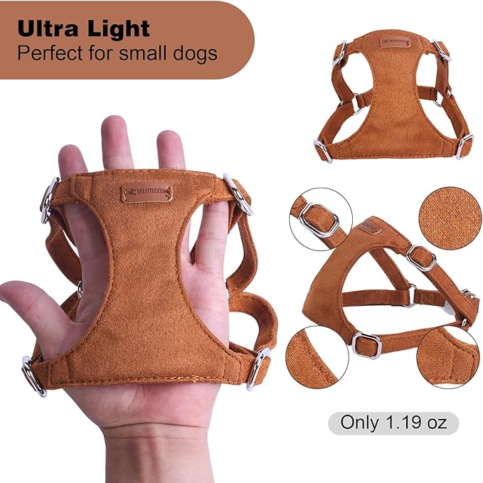 Dog Harness and Leash Set, XXS No Pull Adjustable Puppy Harness with Multifunction Pink Dog Leash and Dog Collar, Soft No Choke Escape Proof Pet Harness Vest for Small Dogs and Cats (Brown, S)