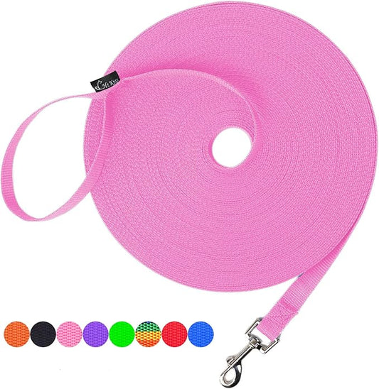 Hi Kiss Dog/Puppy Obedience Recall Training Agility Lead - 15ft 20ft 30ft 50ft 100ft Training Leash - Great for Training, Play, Camping, or Backyard - Pink 50ft