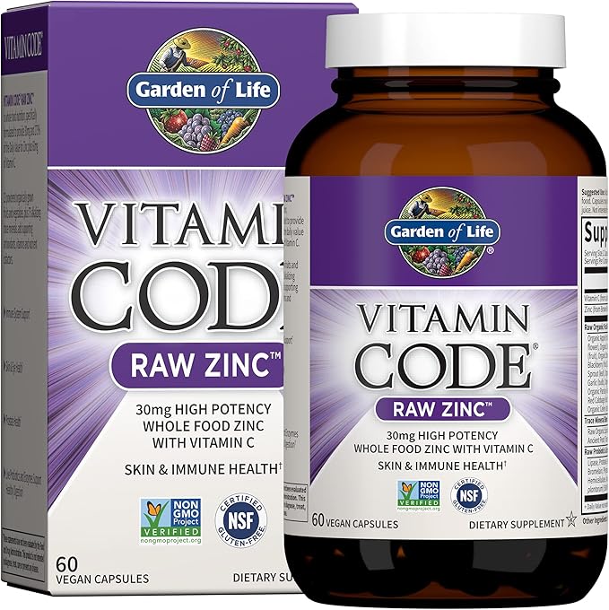 Garden of Life Organics Plant-Based Elderberry Immune Syrup 6.59 fl oz & Zinc Supplements 30mg High Potency Raw Zinc and Vitamin C Multimineral Supplement