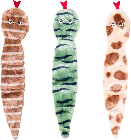 ZippyPaws Skinny Peltz - No Stuffing Dog Toy Pack to Keep Them Busy, for Medium and Large Dogs, Squeaky Pet Toys, Unstuffed Chew Toys, Soft Plush Variety Pack, Desert Snakes - 18"