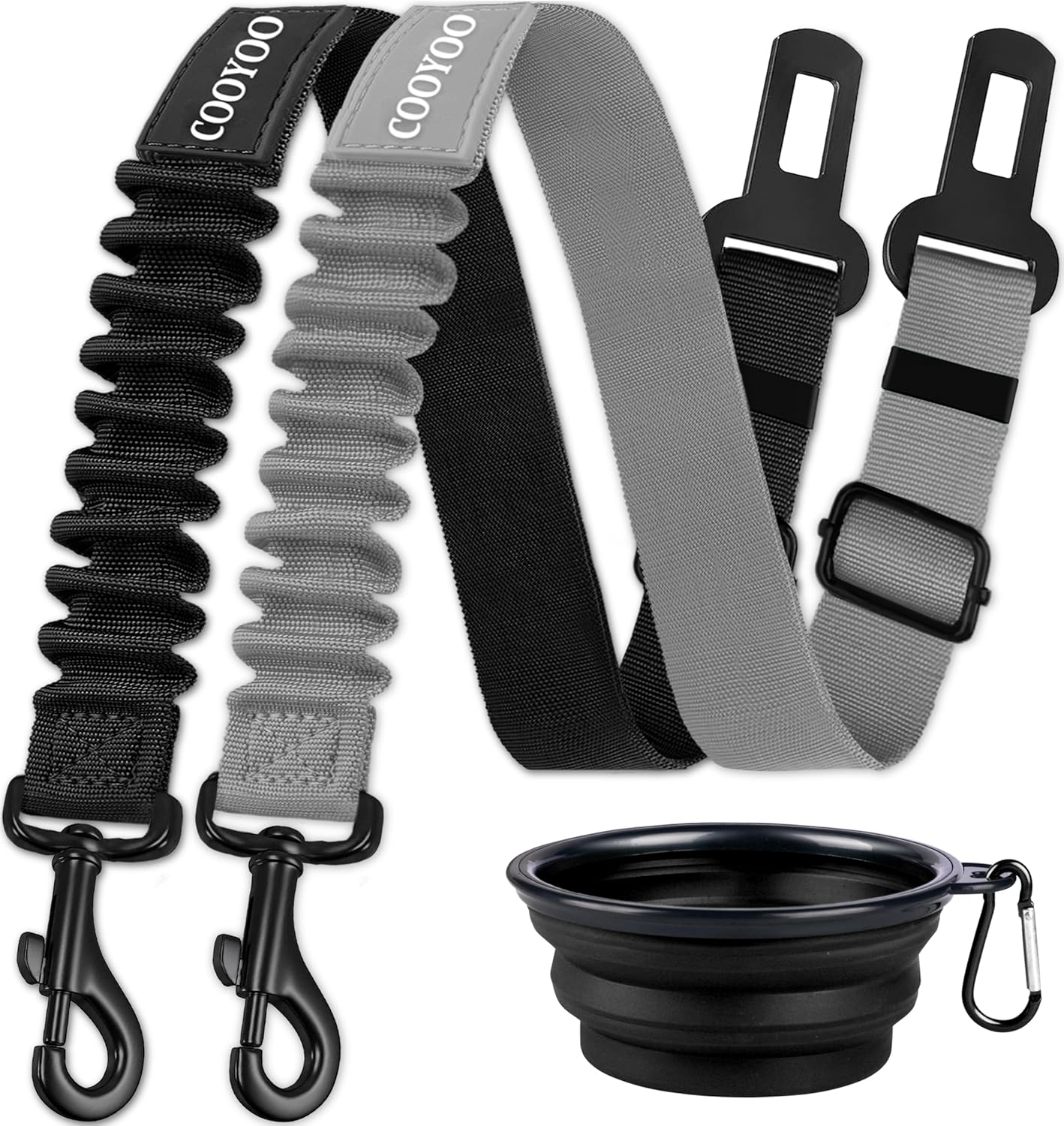 COOYOO Dog Seat Belt,3 Piece Set Retractable Dog Car Harness Adjustable for Vehicle Nylon Pet Safety Heavy Duty & Elastic