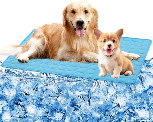 SHEJIZE Dog Cooling Mat Dog Cooling Pad Self Cooling Blanket, Washable Cooling Mat for Dogs, Pet Cooling Mat Keeps Pets Cool in Summer Heat, Resuable Fabric Cooling Mat (Blue, 59x39inch)