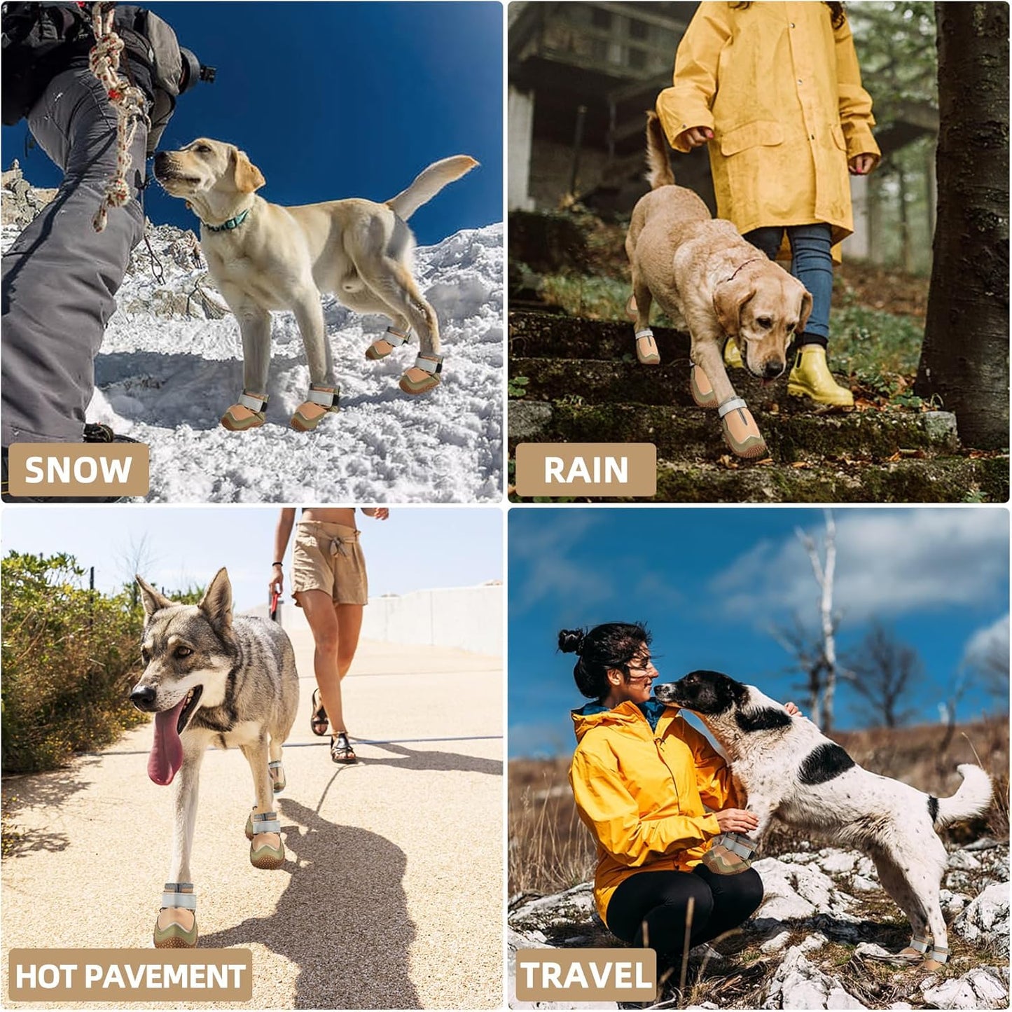 Hcpet Dog Boots for Large Dogs, Dog Shoes for Hot Pavement Winter Snow, Paw Protector Dog Booties Designed for Comfort and Breathability, Outdoor Booties for Small Medium Dogs for Hiking Brown Size 3