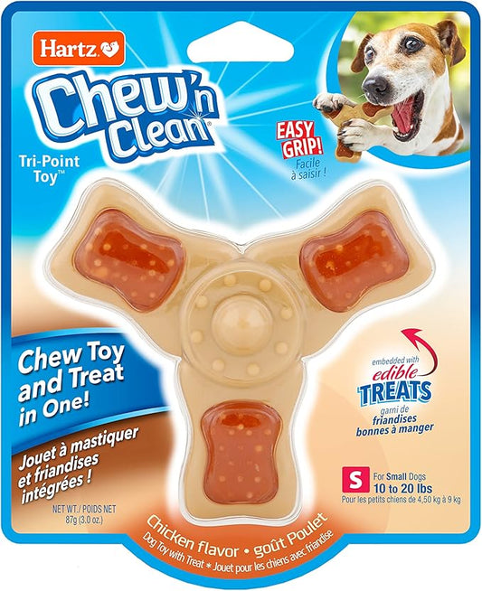 Chew ‘n Clean Chew Toy and Treat in One Chicken Flavored Tri-Point Dog Toy, Small