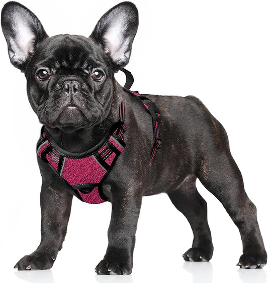 BARKBAY No Pull Dog Harness Large Reflective Dog Harness with Front Clip and Easy Control Handle for Walking Training Running with ID tag Pocket(Pink/Black,S)