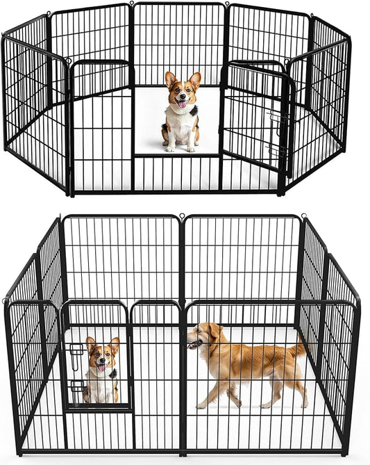 DUMOS Dog Playpen Indoor, Metal 32 Inch 8 Panels Foldable Pet Fence with Door, Outdoor Small Medium Large Dog Puppy Portable Exercise Play Pen for RV Camping, Trips, Play Yard