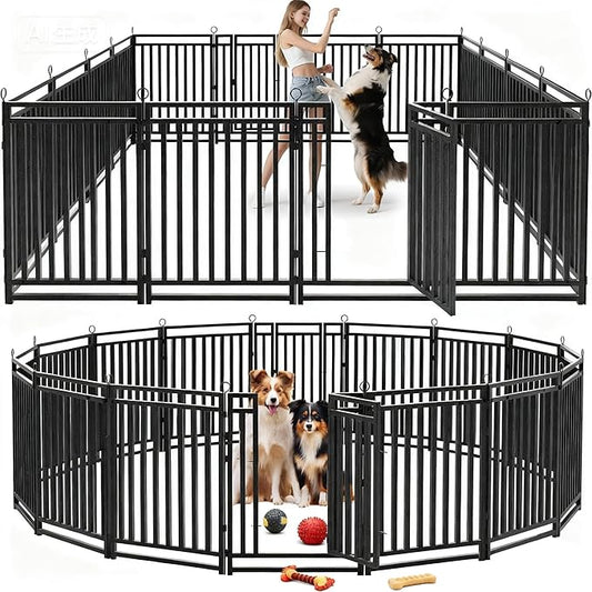 Dog Fence Outdoor Indoor, 47 Inch Height 16 Panels Dog Playpen for Large/Medium/Small Dogs Metal Dog Pen for Yard Camping and RV | Black-Silver