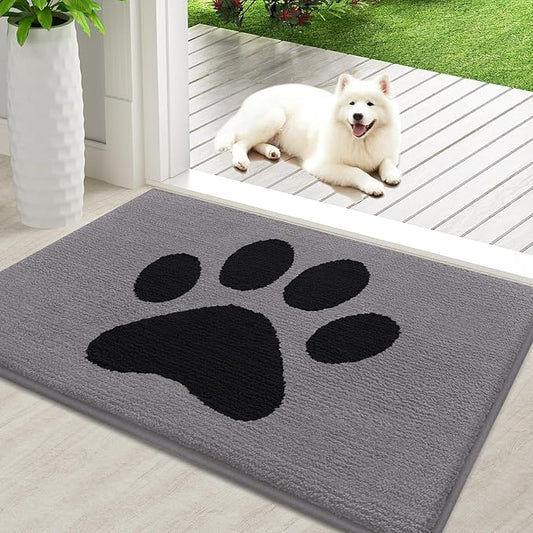 Buganda Dog Door Mat for Muddy Paws, Absorbent Dirt Trapper Non Slip Indoor Doormats, Washable Low-Profile Mat for Mud Dogs, Entryway Carpet for Inside Floor (36x24 Inches, Grey)