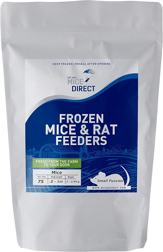 MiceDirect EST. 2003 75 Frozen Mice Small Fuzzie Feeders Snake Food for Juvenile Hognose Corn Milk (.5-1 in) (225 Grams Min)