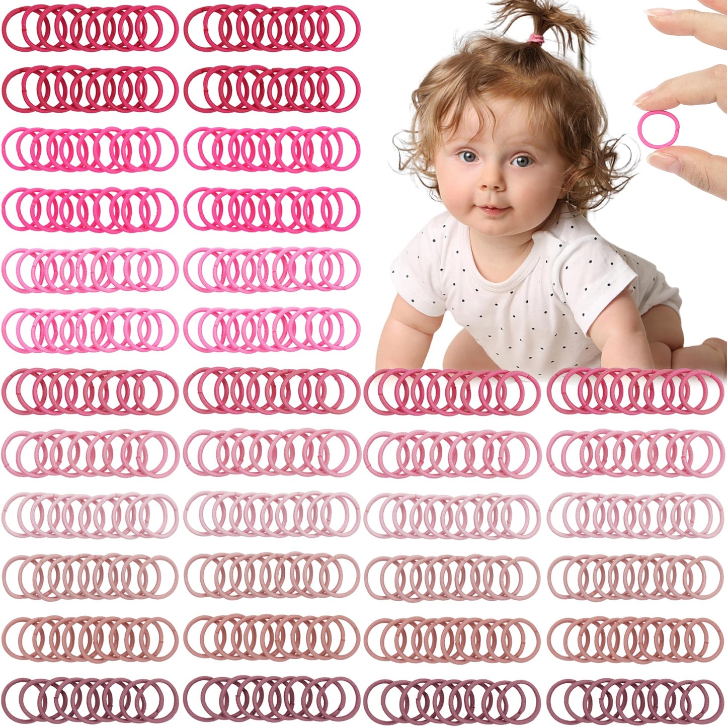 C  Llot 360Pcs Small Hair Ties,No Crease Pinky Baby Hair Ties,2Cm In Diameter Rubber Elastic Hair Ponytail Holder Hair Accessori