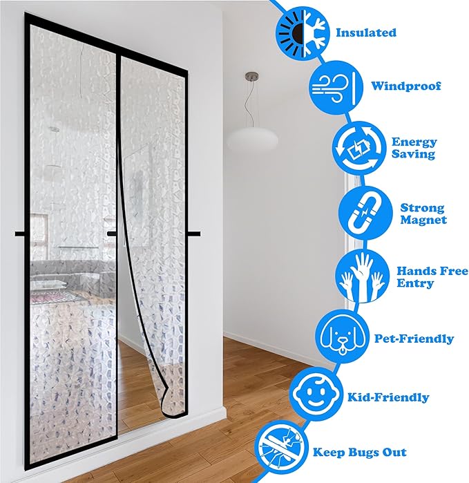 RELIANCER Magnetic Thermal Insulated Door Curtain,Waterproof EVA Door Cover,Fit Doors Size Up to 80"x96",Temperature Protection Insulated Doorway Curtain Partition,Patio Self-Closing Doors Net Screen