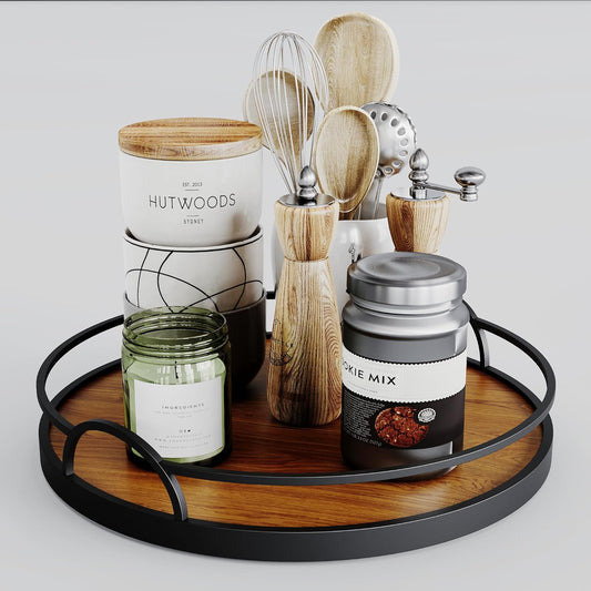 Lazy Susan Organizer - 10'' Wooden Lazy Susan for Table Top - Turntable Tray for Cabinet - Kitchen Countertop Organizer - Small Rotating Tray for Dining Table